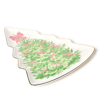 Bow-tiful Trees Christmas Tree Shape Plate with Gold Metallic Rim
