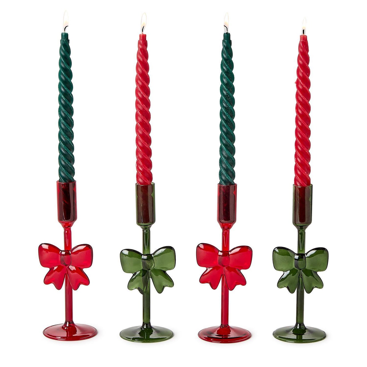 Holiday Bows Hand-Crafted Taper Candleholders, Set of 2