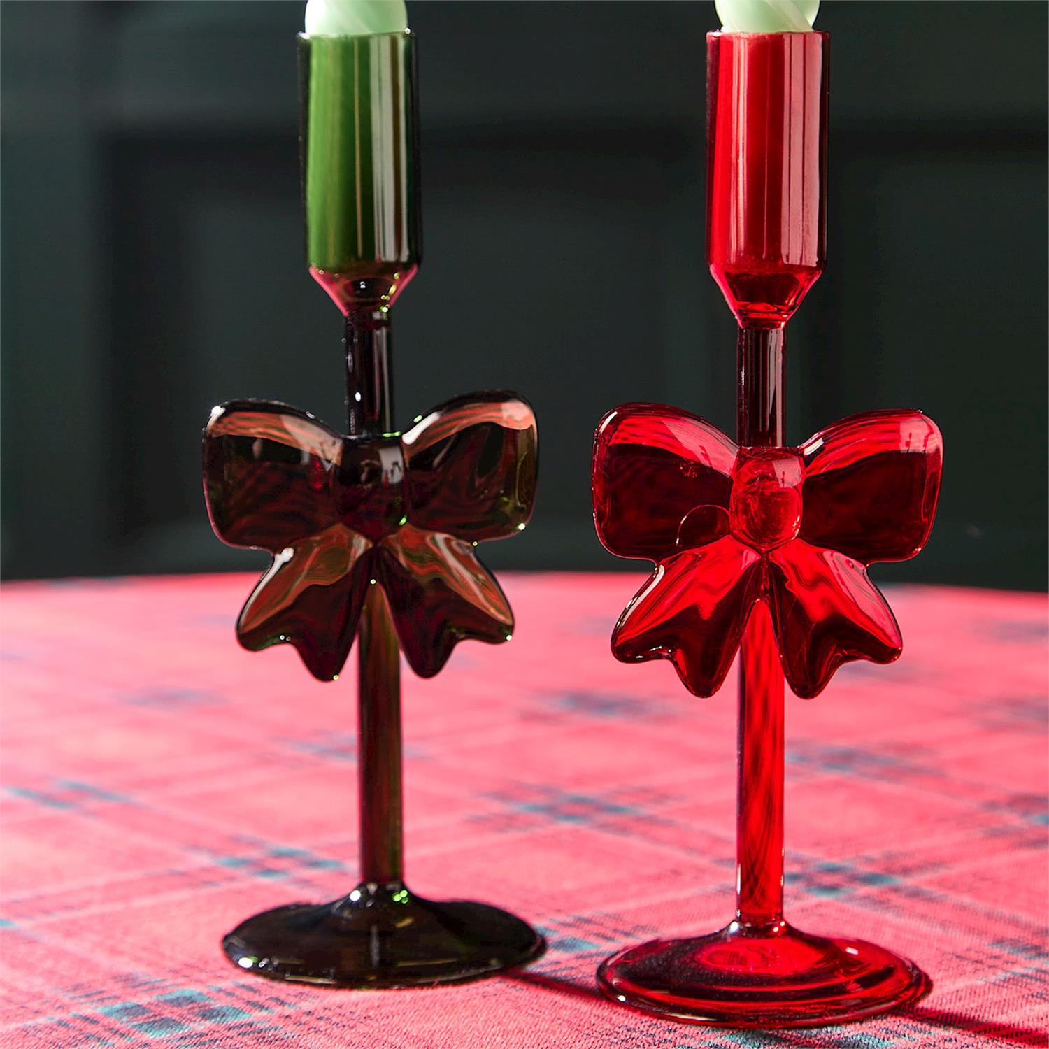 Holiday Bows Hand-Crafted Taper Candleholders Set of 2 - Thumbnail 4