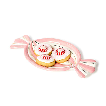 Peppermint Twist Candy Shape Tidbit Dish with Metallic Gold Accent