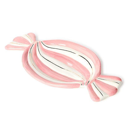 Peppermint Twist Candy Shape Tidbit Dish with Metallic Gold Accent