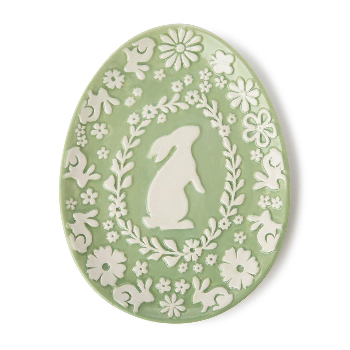 Easter Whimsy Bunny Relief Pattern Egg Shape Plate