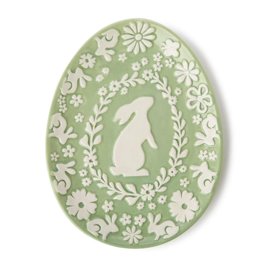 Easter Whimsy Bunny Relief Pattern Egg Shape Plate