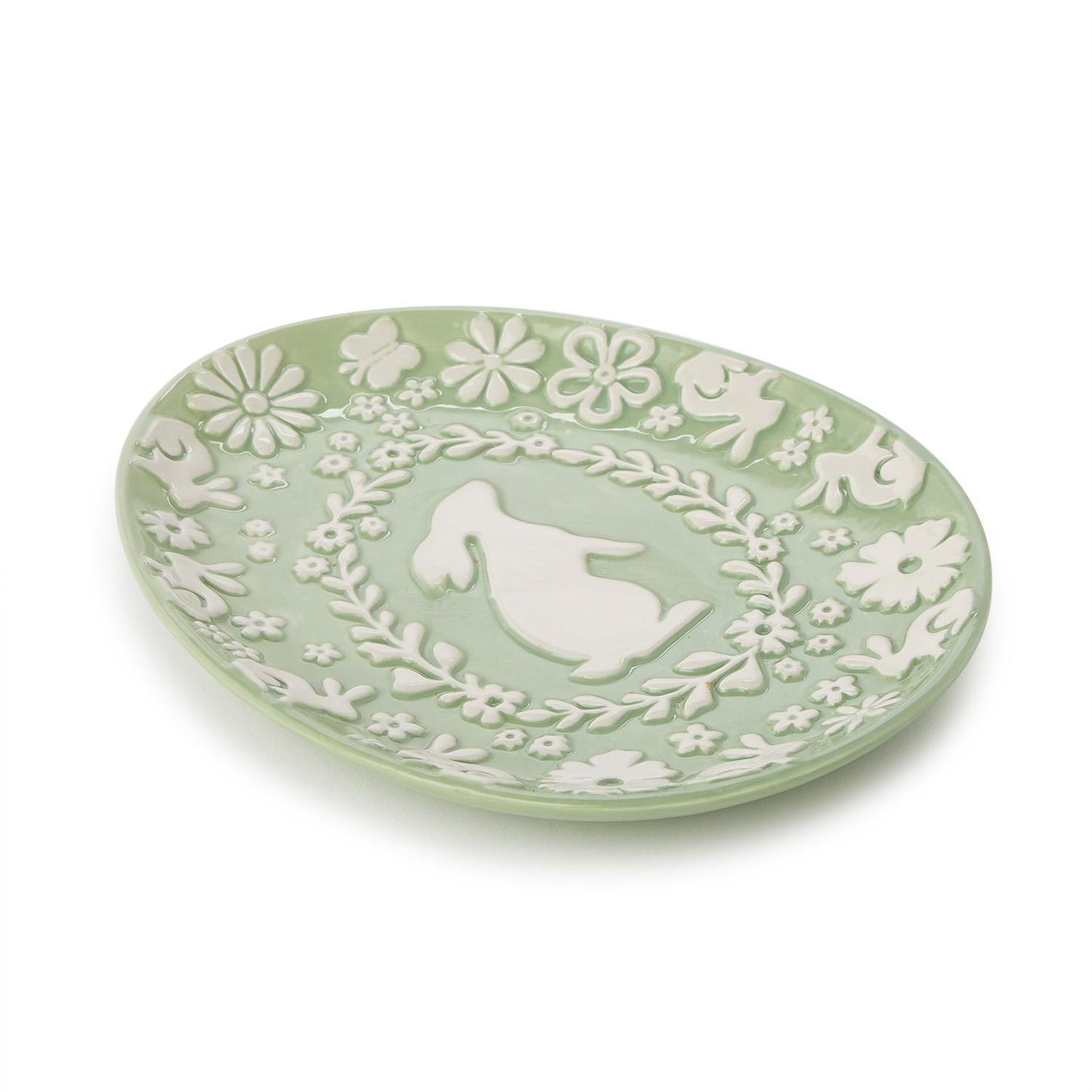 Easter Whimsy Bunny Relief Pattern Egg Shape Plate
