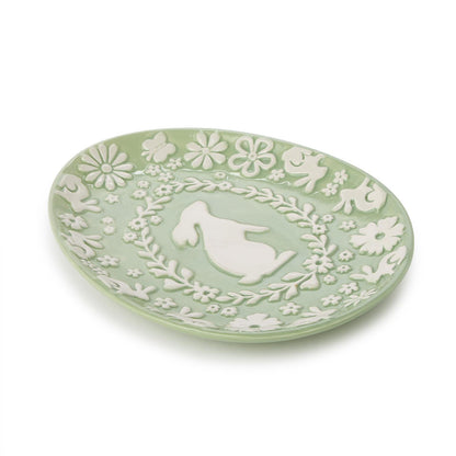 Easter Whimsy Bunny Relief Pattern Egg Shape Plate
