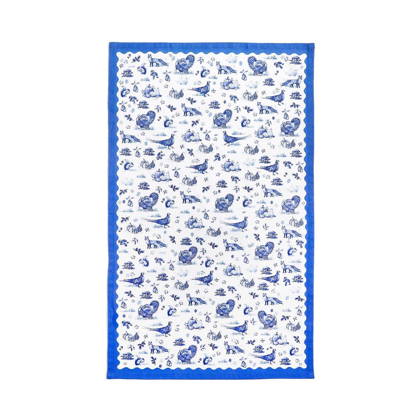 Turkey Falling for Blue Toile Set of 2 Dish Towels
