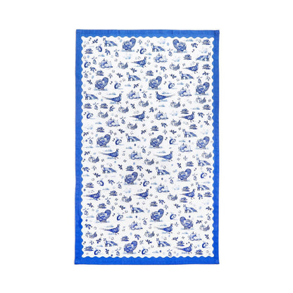 Turkey Falling for Blue Toile Set of 2 Dish Towels