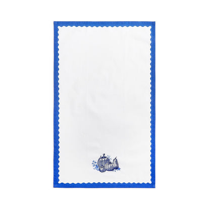 Pumpkin Falling for Blue Toile Set of 2 Dish Towels