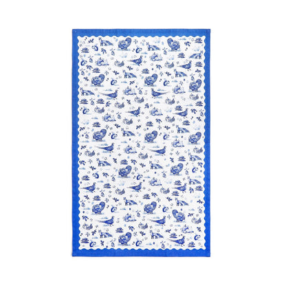 Pumpkin Falling for Blue Toile Set of 2 Dish Towels