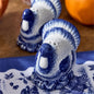 Blue and White Hand-Painted Turkey Salt and Pepper Shaker Set with Tray
