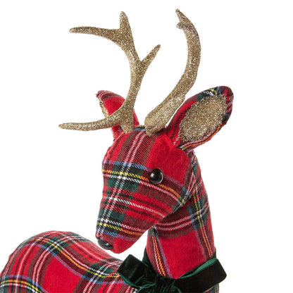 Holiday Tartan Deer with Velvet Bow and Glitter Accents