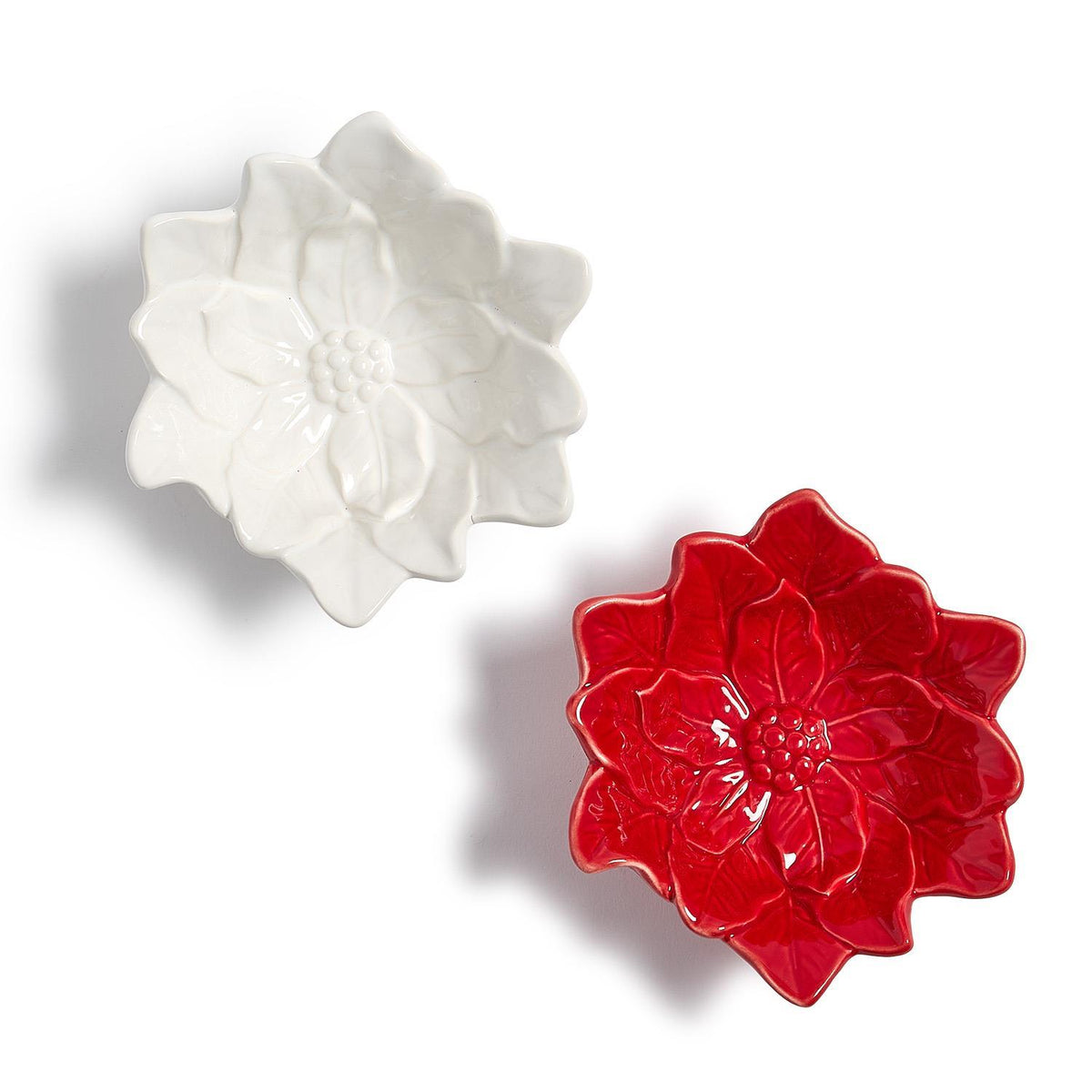 Ceramic poinsettia nut bowl detail