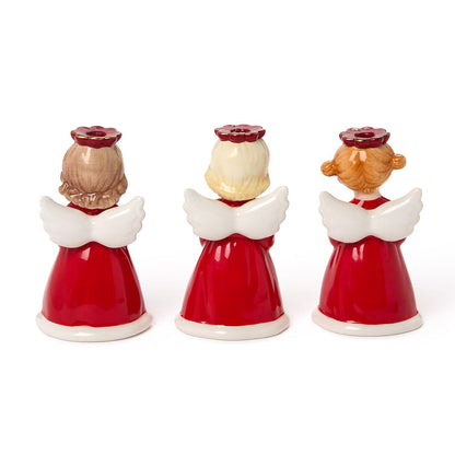 Back view of the angel candleholders showing white wings