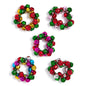 Five jingle bell stretch bracelets in red, green, gold, silver, pink and magenta holiday colorways