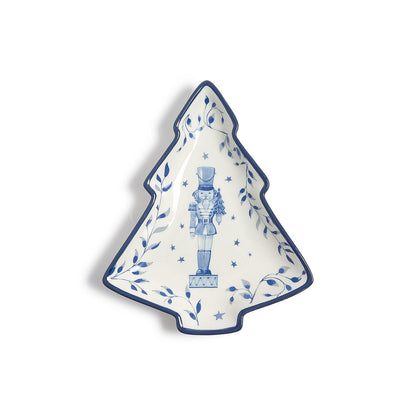 Blue and white porcelain tree-shaped tidbit dish with nutcracker design