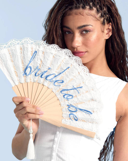 White Lace Bride to Be Folding Fan