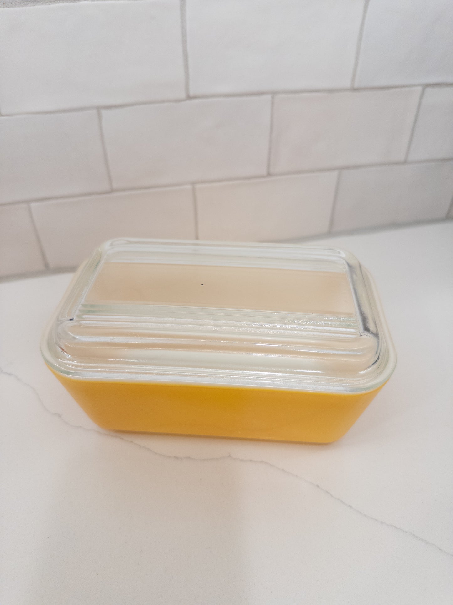 Vintage Pyrex 502 Yellow Refrigerator Dish w/ Lid