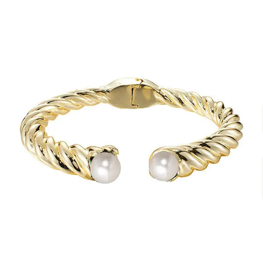 Gold Pearl End Bangle Bracelet