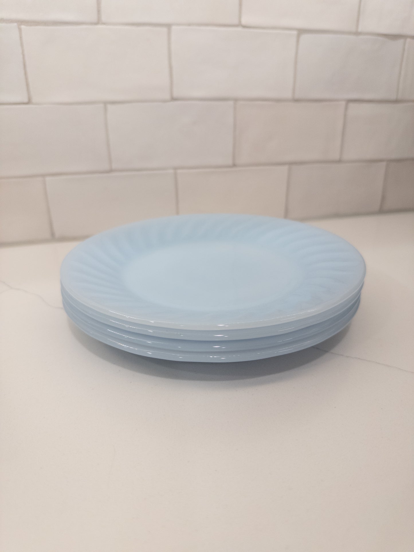 S/4, Vintage Fire King Azurite Delphite 7 1/2" Swirl Plates