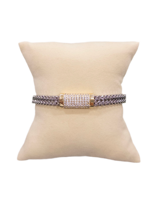 Two Tone CZ Magnet Lock Bracelet