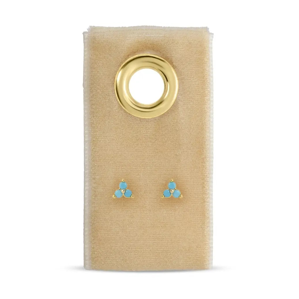 Gold/Light Blue Triple Cluster Studs On Velvet Tag