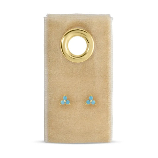 Gold/Light Blue Triple Cluster Studs On Velvet Tag