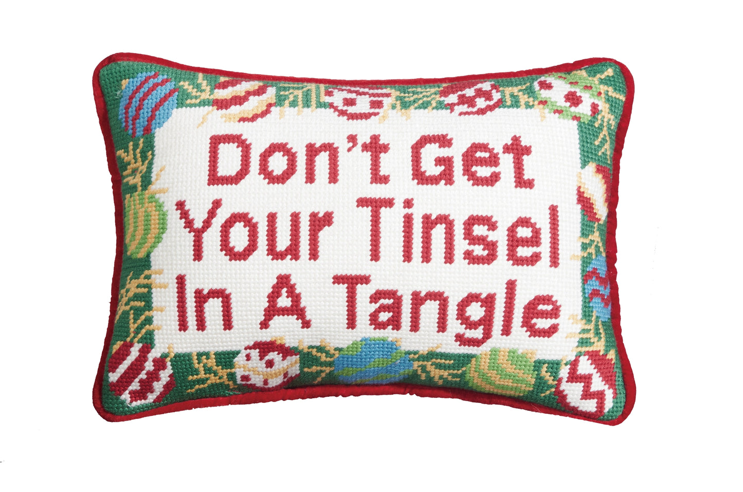 Tinsel Tangle Embroidered Needlepoint Pillow