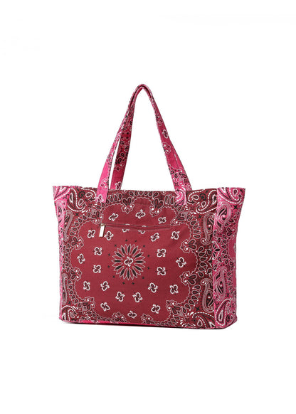Bailey Burgundy/Pink Bandana Print Canvas Tote