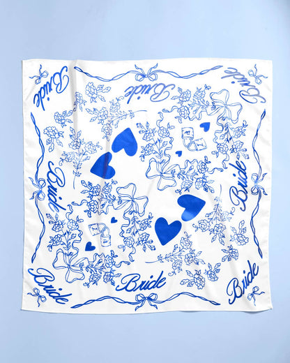 Bride Hair Scarf (Blue & White)