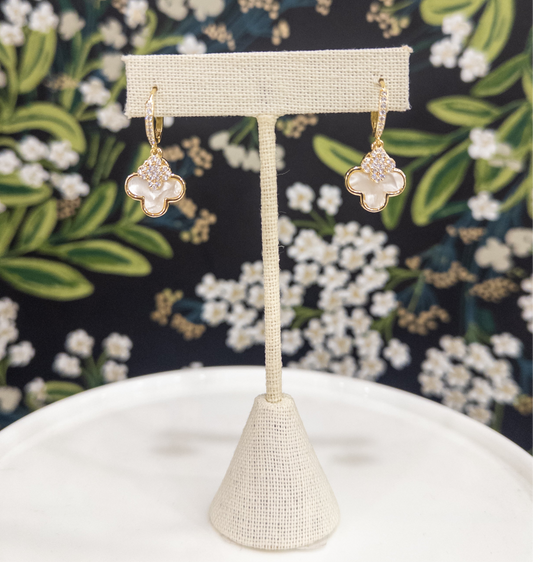 MOP Gold Clover Dangle Earrings