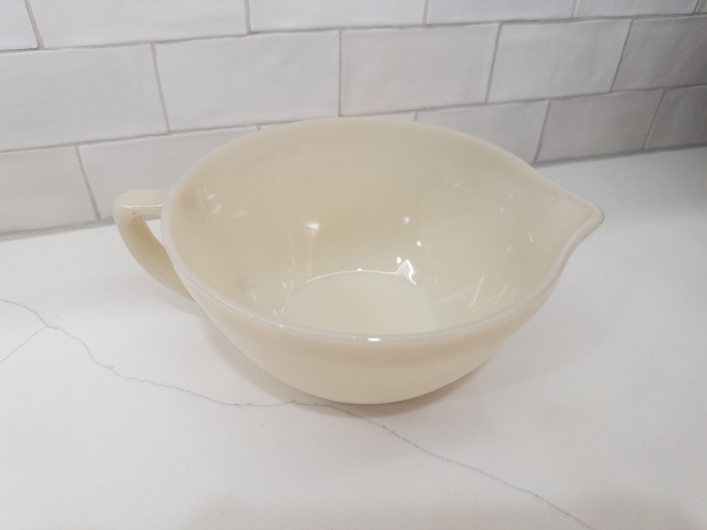 Vintage Fire King Ivory Glass Batter Bowl w/ Spout