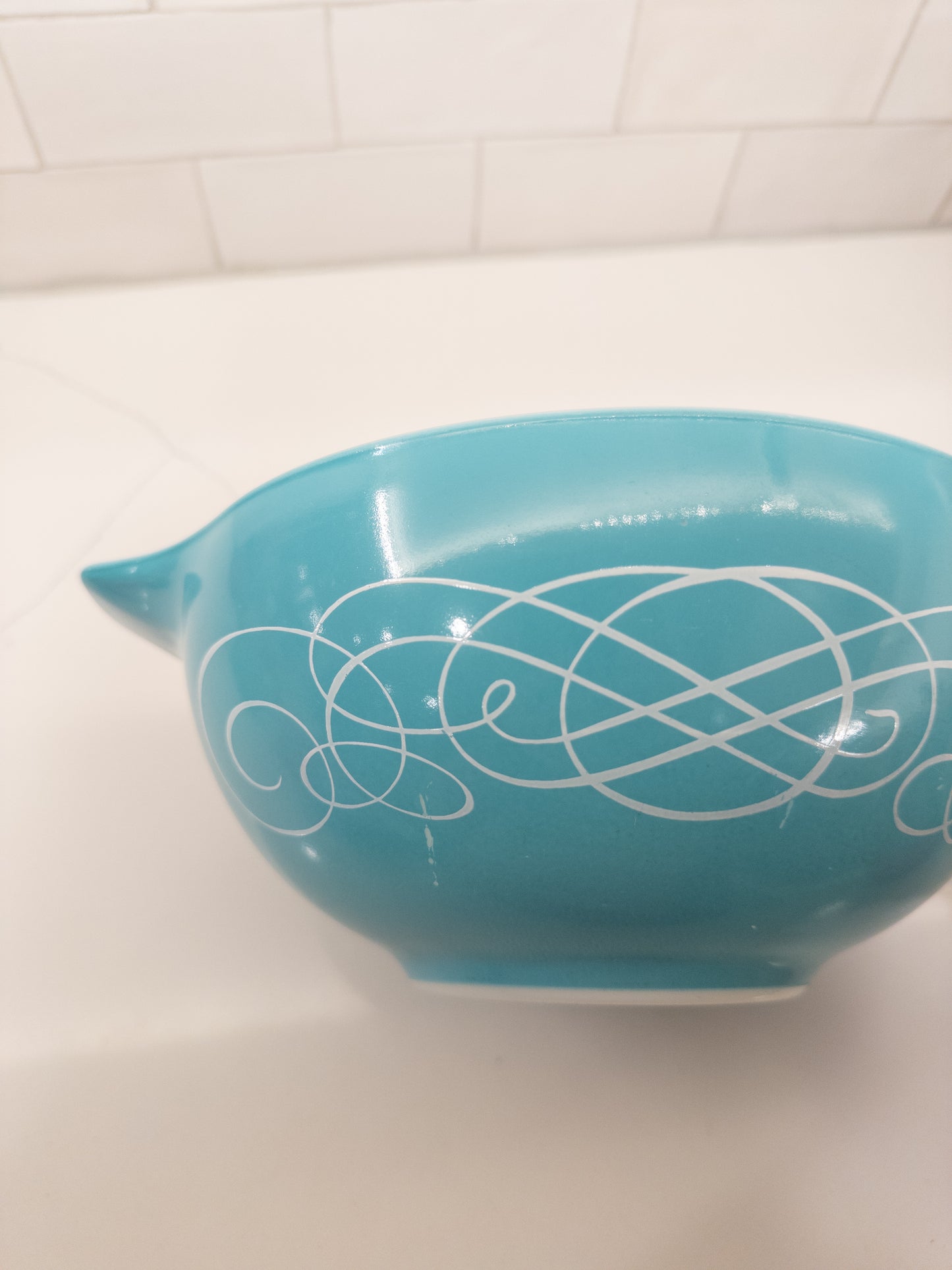 Vintage Pyrex 443 Turquoise Scroll Cinderella Mixing Bowl
