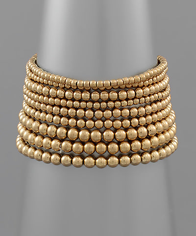 9 Row Worn Gold Bead Bracelet Set