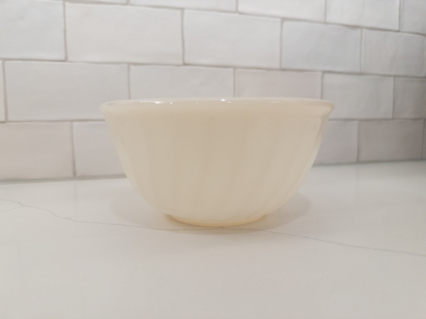 Vintage Fire King 6" Ivory Swirl Pattern Milk Glass Mixing Bowl