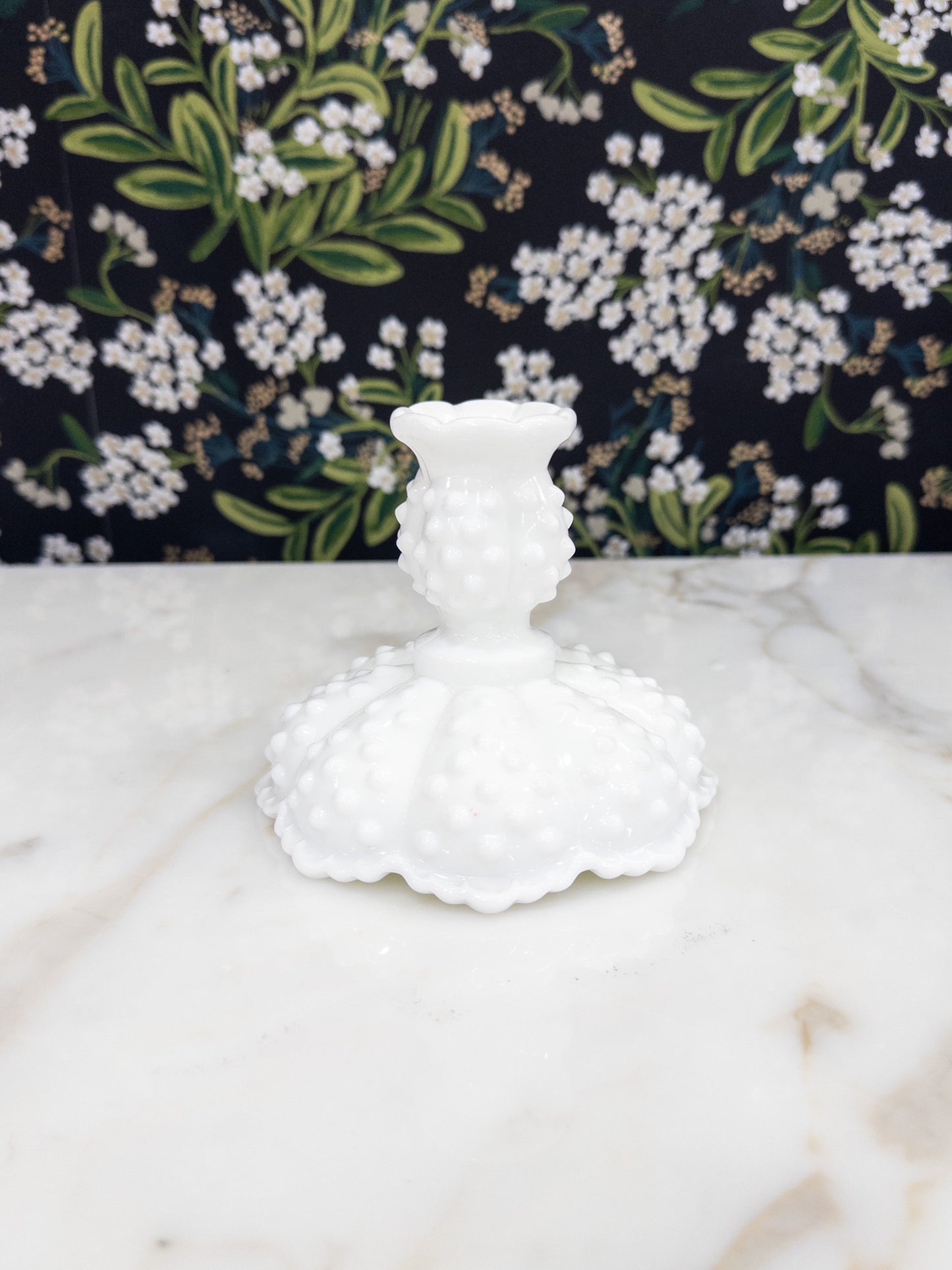 Vintage Fenton Hobnail Milk Glass Candlestick