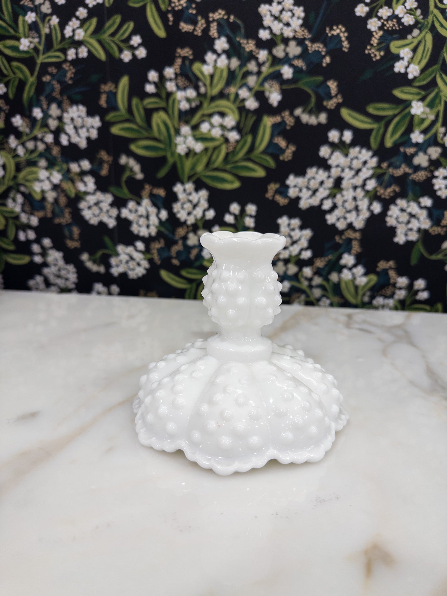Vintage Fenton Hobnail Milk Glass Candlestick