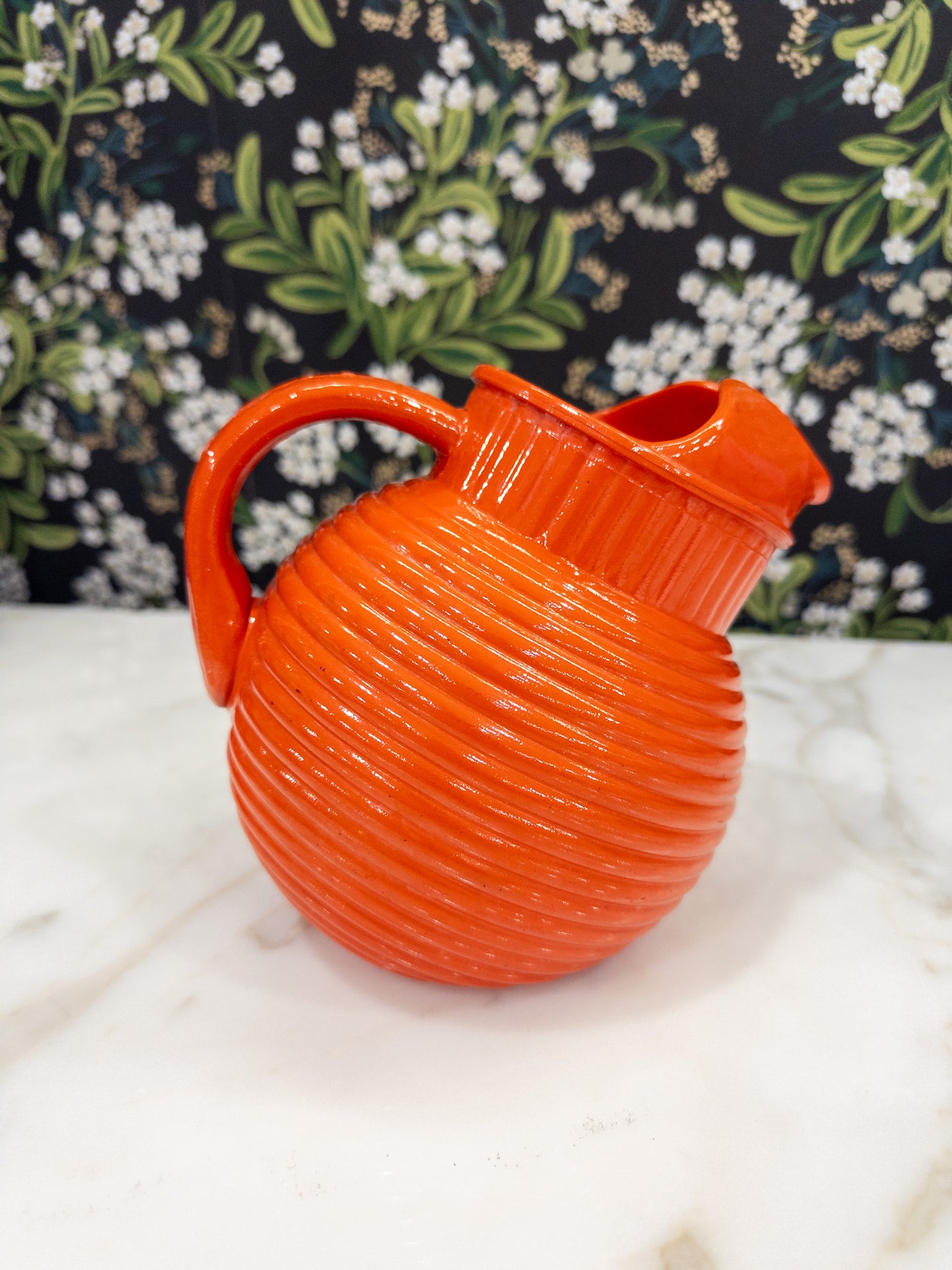 Vintage Anchor Hocking Ribbed Orange MCM Pitcher