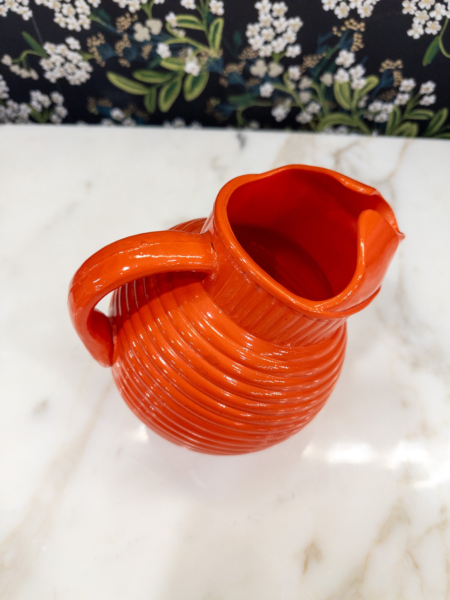 Vintage Anchor Hocking Ribbed Orange MCM Pitcher