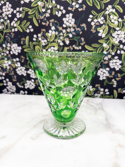 Vintage Emerald Bohemian Cut Glass Vase