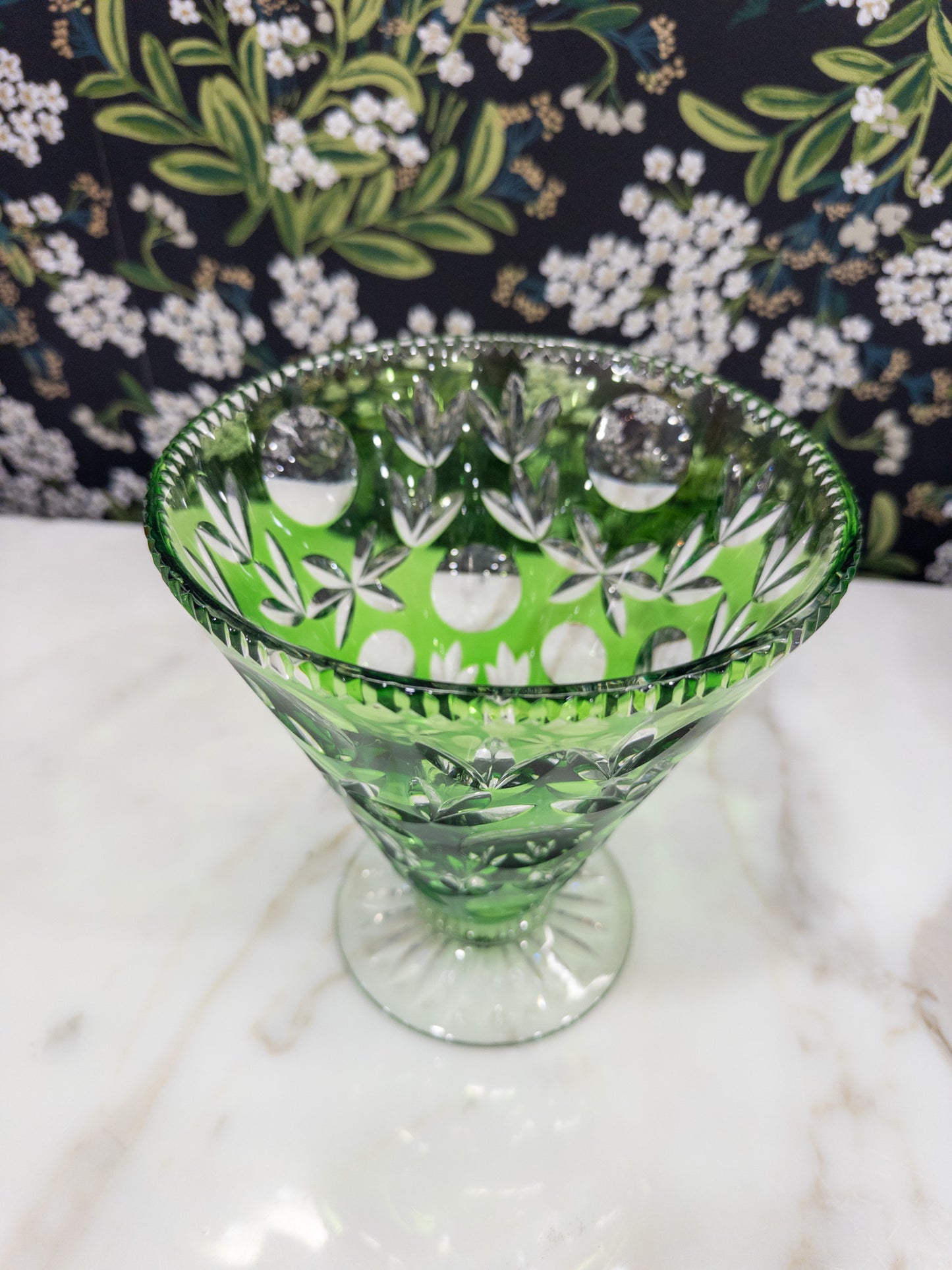 Vintage Emerald Bohemian Cut Glass Vase