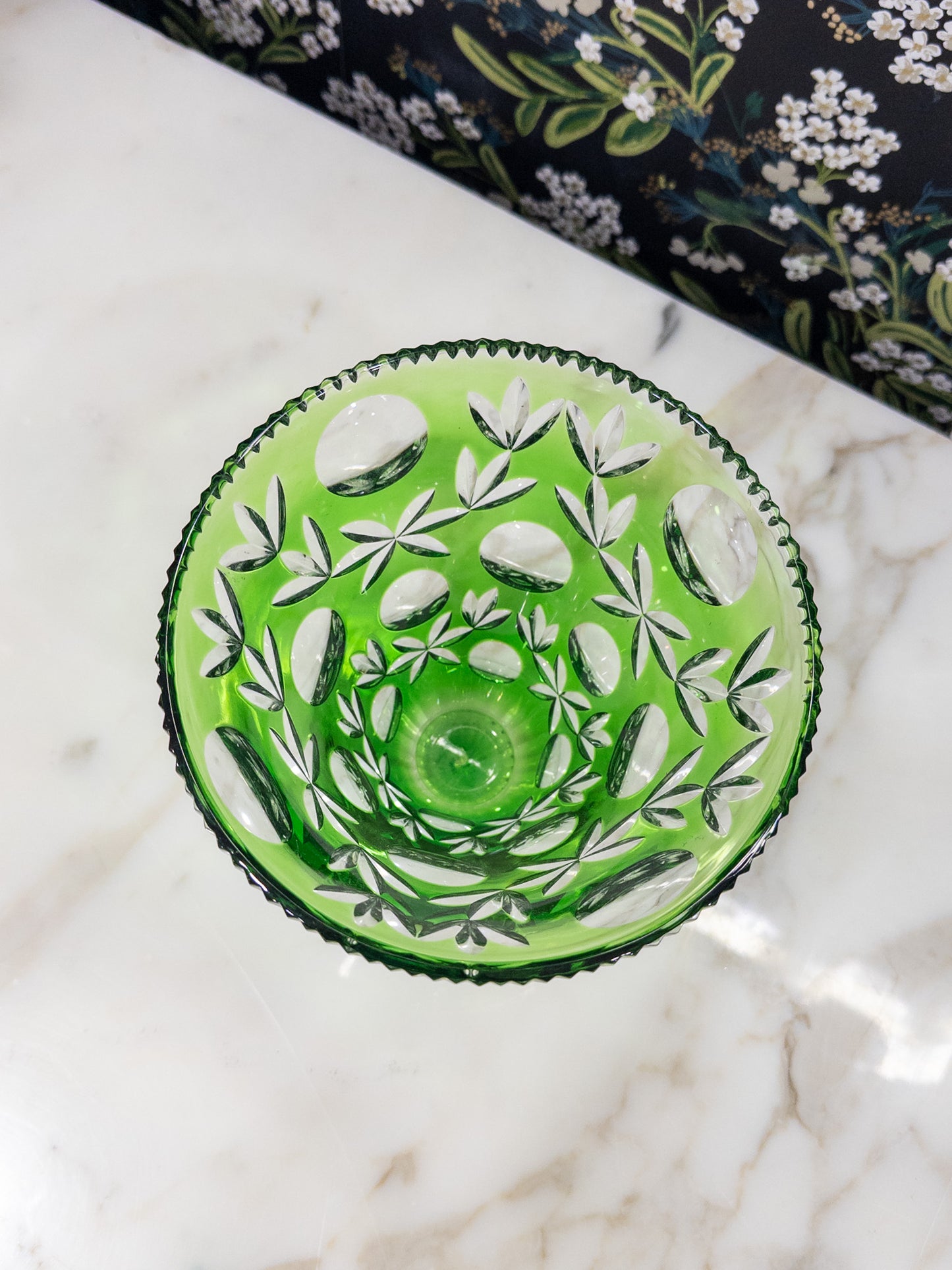 Vintage Emerald Bohemian Cut Glass Vase