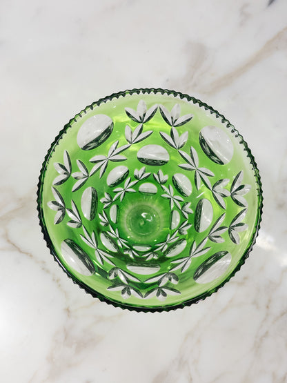 Vintage Emerald Bohemian Cut Glass Vase