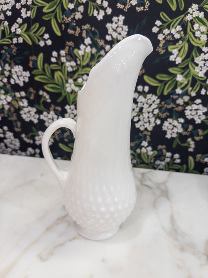 Vintage Fenton Hobnail Milk Glass Pitcher w/ C-Shaped Handle