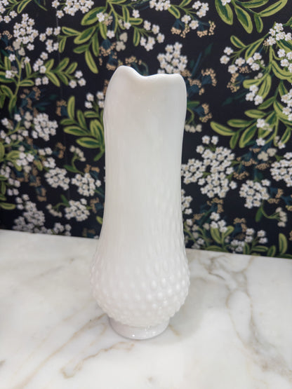 Vintage Fenton Hobnail Milk Glass Pitcher w/ C-Shaped Handle