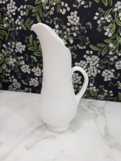 Vintage Fenton Hobnail Milk Glass Pitcher w/ C-Shaped Handle