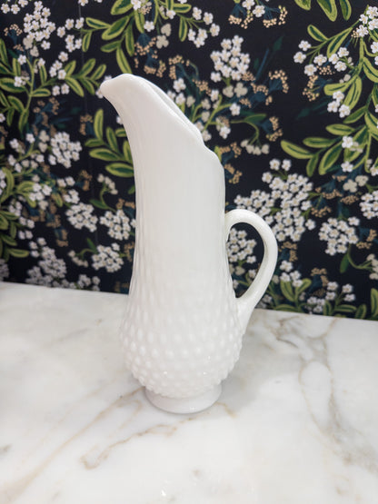 Vintage Fenton Hobnail Milk Glass Pitcher w/ C-Shaped Handle