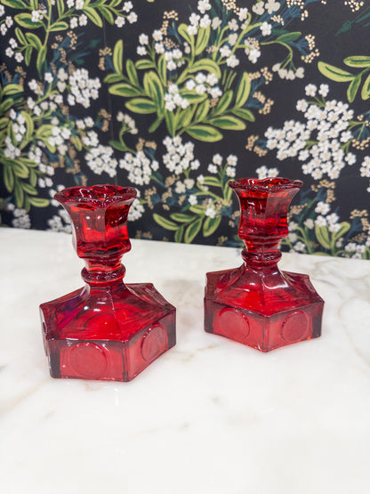 Set of 2, Vintage Fostoria Coin Candlestick Holders