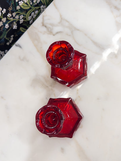 Set of 2, Vintage Fostoria Coin Candlestick Holders