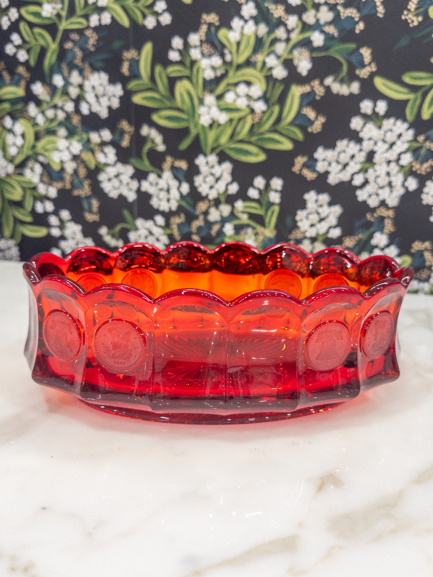 Vintage Fostoria Coin Glass Scalloped Rim Console Bowl