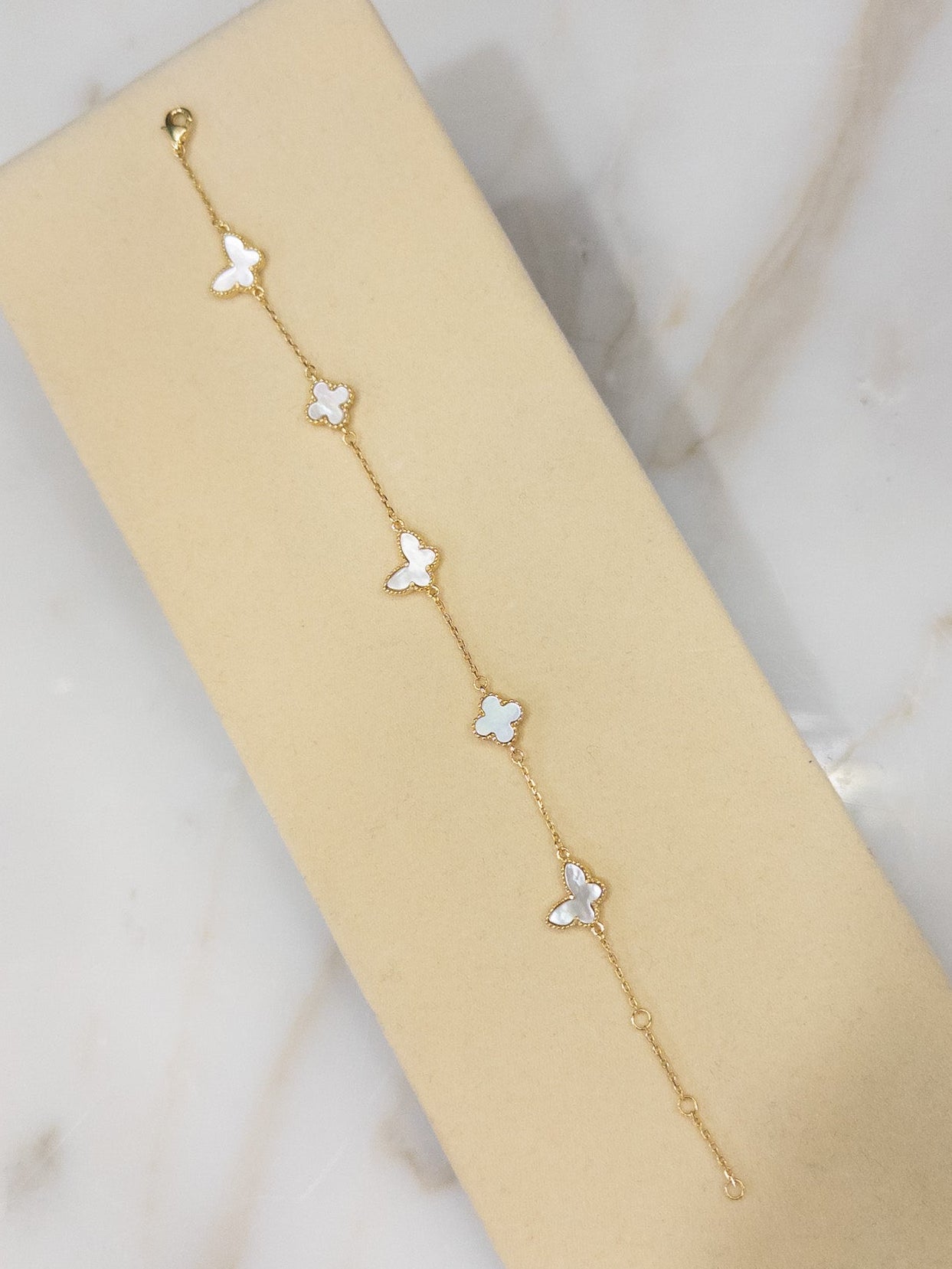 Gold MOP Clover + Butterfly Bracelet